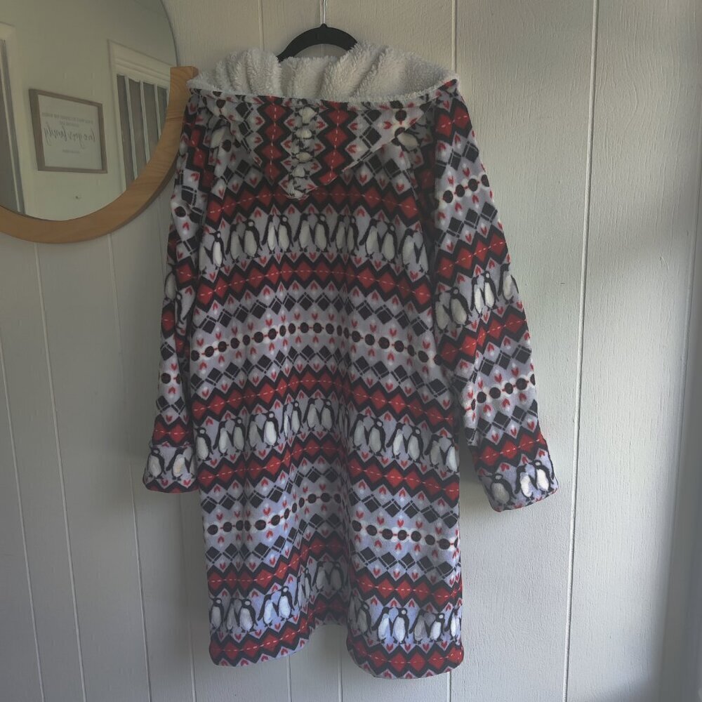 Vera Bradley Penguin Bathrobe Sz S-M Soft with Fleece on collar & hood, no tie - Picture 8 of 12